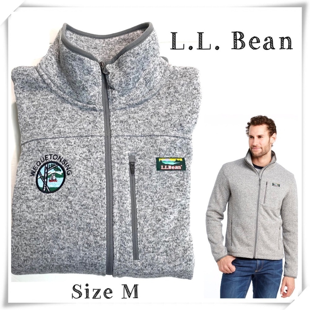 L.L.Bean Sweater Fleece Full-Zip Jacket Slightly Fit in Light Gray Size M NWOT